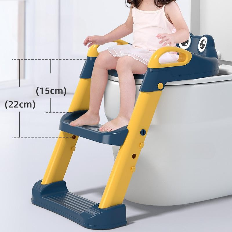 Reductor si scaunel inaltator wc, pentru copii 1 - 7 ani, 2 trepte reglabile, pliabil, colac moale, cu spatar si manere, inaltime 54/58 cm x 39.5 x 35 cm, din plastic+pvc, albastru/portocaliu [4]