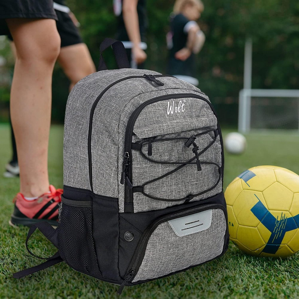 Rucsac de baschet multifunctional, pentru calatorie, sport, scoala, cu compartiment pentru pantofi si minge, 32 litri, 45x32x22 cm, gri-negru [3]