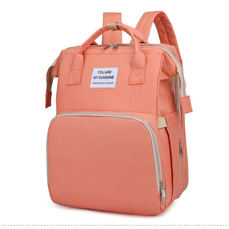 Rucsac multifunctional pentru mamici, cu patut pliabil si baza de schimbat, rezistent la apa, capacitate mare, usor, compartimente multiple, buzunar termic pentru lapte, 42 x 32 x 22 cm, roz pudra [5]