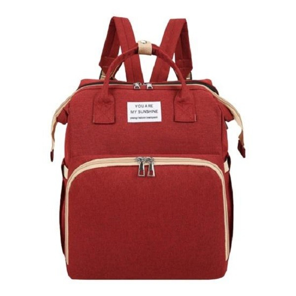 Rucsac multifunctional pentru mamici, cu patut pliabil si baza de schimbat, rezistent la apa, capacitate mare, usor, compartimente multiple, buzunar termic pentru lapte, 42 x 32 x 22 cm, rosu [3]