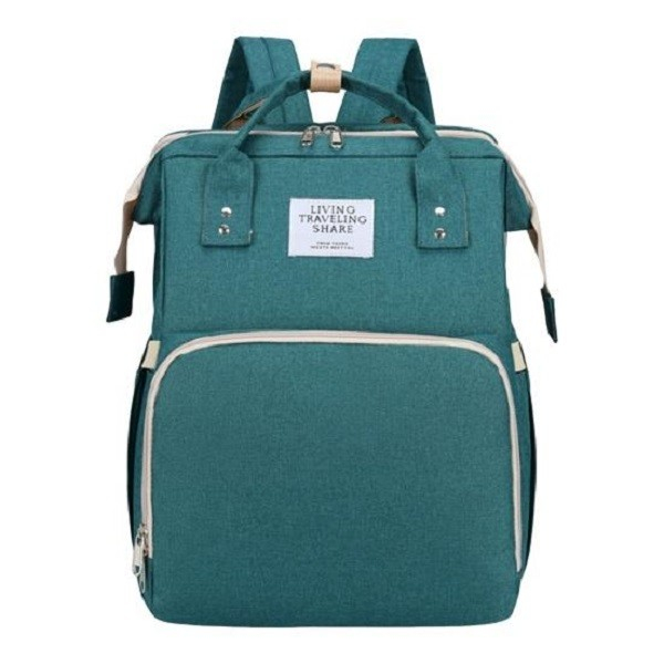Rucsac multifunctional pentru mamici, cu patut pliabil si baza de schimbat, rezistent la apa, capacitate mare, usor, compartimente multiple, buzunar termic pentru lapte, 42 x 32 x 22 cm, verde [5]