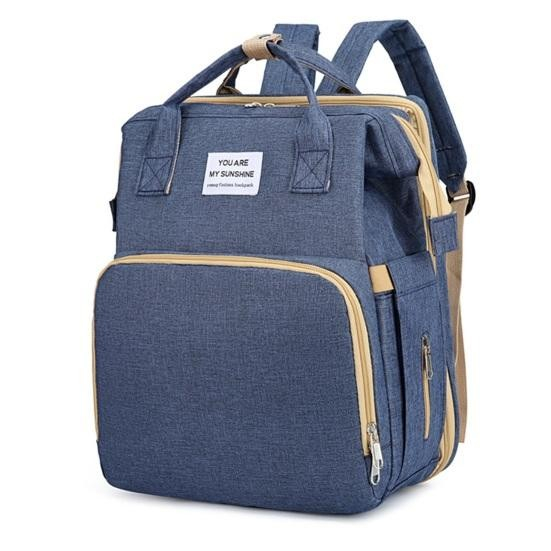 Rucsac multifunctional pentru mamici, cu patut pliabil si baza de schimbat, rezistent la apa, capacitate mare, usor, compartimente multiple, buzunar termic pentru lapte, 42 x 32 x 22 cm, albastru inchis [3]