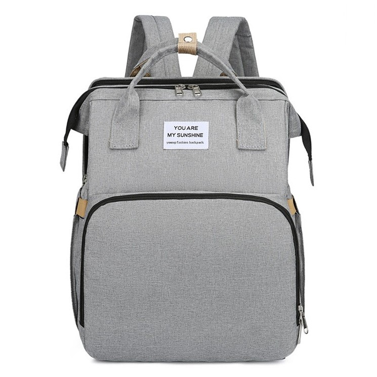 Rucsac multifunctional pentru mamici, cu patut pliabil si baza de schimbat, rezistent la apa, capacitate mare, usor, compartimente multiple, buzunar termic pentru lapte, 42 x 32 x 22 cm, gri [5]