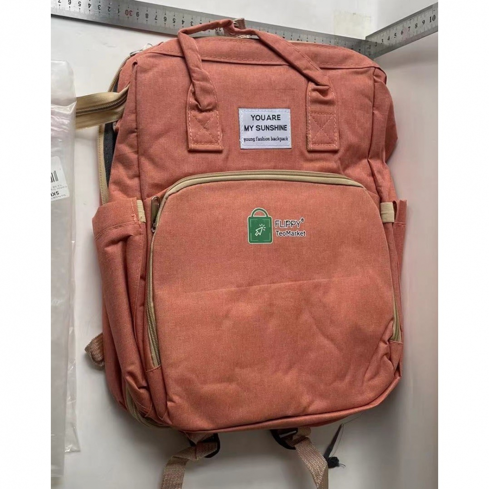 Rucsac multifunctional pentru mamici, cu patut pliabil si baza de schimbat, rezistent la apa, capacitate mare, usor, compartimente multiple, buzunar termic pentru lapte, 42 x 32 x 22 cm, roz pudra [4]