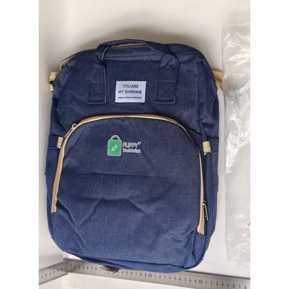Rucsac multifunctional pentru mamici, cu patut pliabil si baza de schimbat, rezistent la apa, capacitate mare, usor, compartimente multiple, buzunar termic pentru lapte, 42 x 32 x 22 cm, albastru inchis [2]