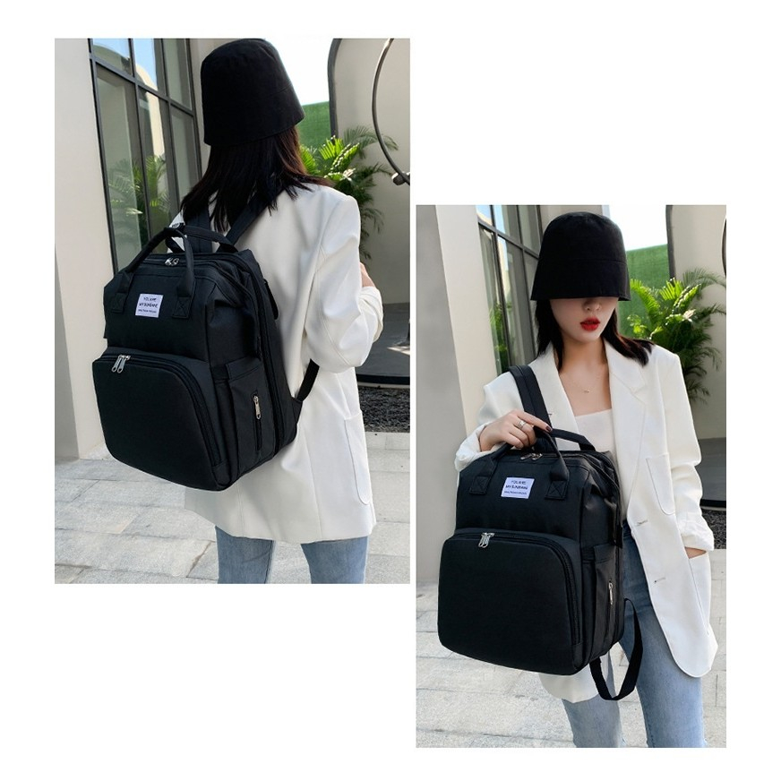 Rucsac multifunctional pentru mamici, cu patut pliabil si baza de schimbat, rezistent la apa, capacitate mare, usor, compartimente multiple, buzunar termic pentru lapte, 42 x 32 x 22 cm, negru [3]