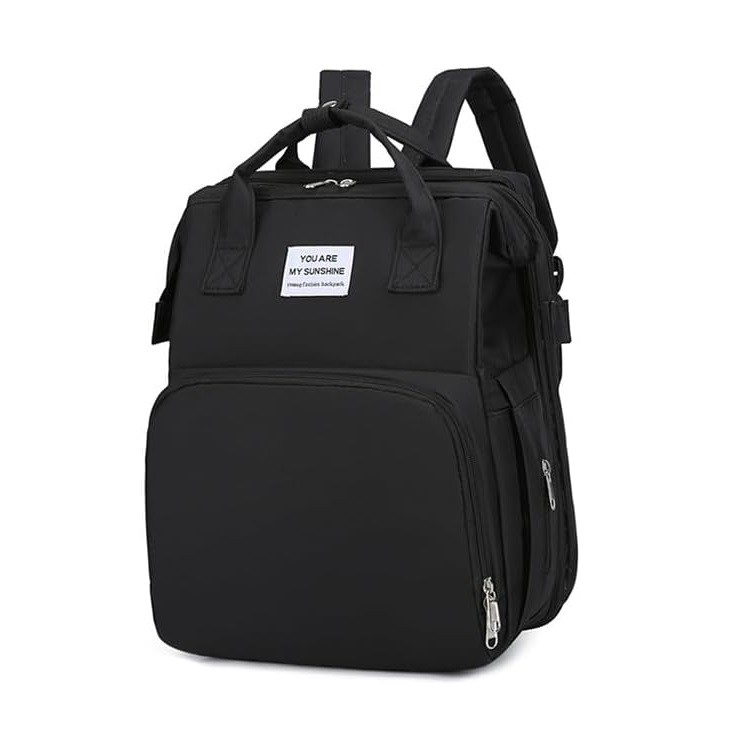 Rucsac multifunctional pentru mamici, cu patut pliabil si baza de schimbat, rezistent la apa, capacitate mare, usor, compartimente multiple, buzunar termic pentru lapte, 42 x 32 x 22 cm, negru [6]