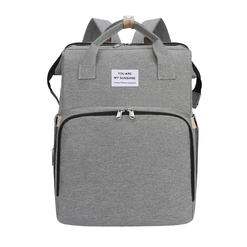 Rucsac multifunctional pentru mamici, cu patut pliabil si baza de schimbat, rezistent la apa, capacitate mare, usor, compartimente multiple, buzunar termic pentru lapte, 42 x 32 x 22 cm, gri [1]