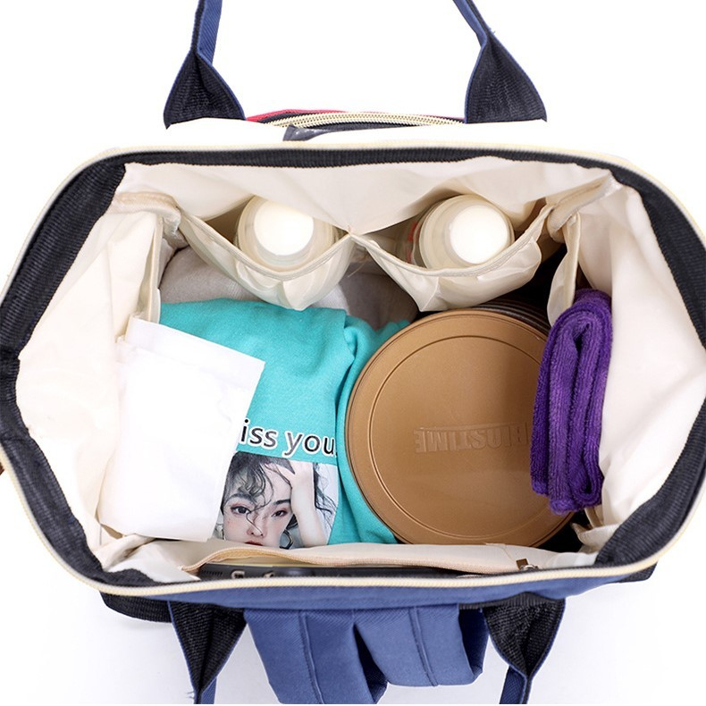 Rucsac multifunctional pentru mamici, din panza oxford, compartimentare multipla, impermeabil, 43 x 18 x 26 cm, alb/rosu/albastru [5]
