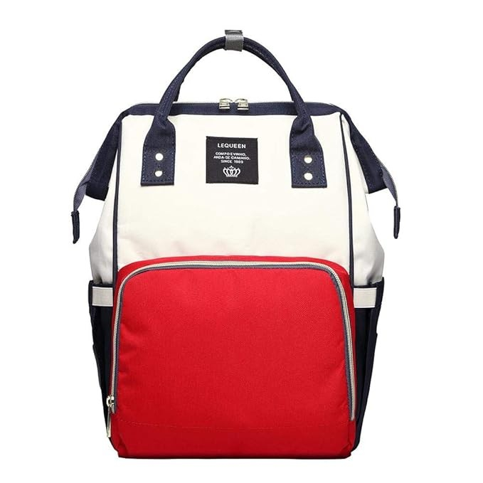 Rucsac multifunctional pentru mamici, din panza oxford, compartimentare multipla, impermeabil, 43 x 18 x 26 cm, alb/rosu/albastru [1]