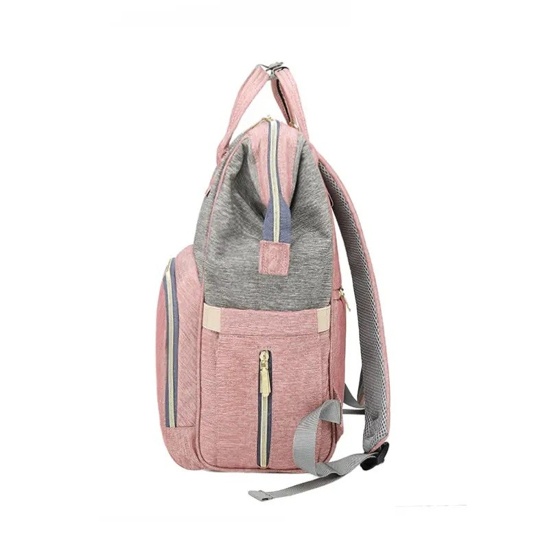 Rucsac multifunctional pentru mamici, din panza oxford, compartimentare multipla, impermeabil, 43 x 18 x 26 cm, roz/gri [3]