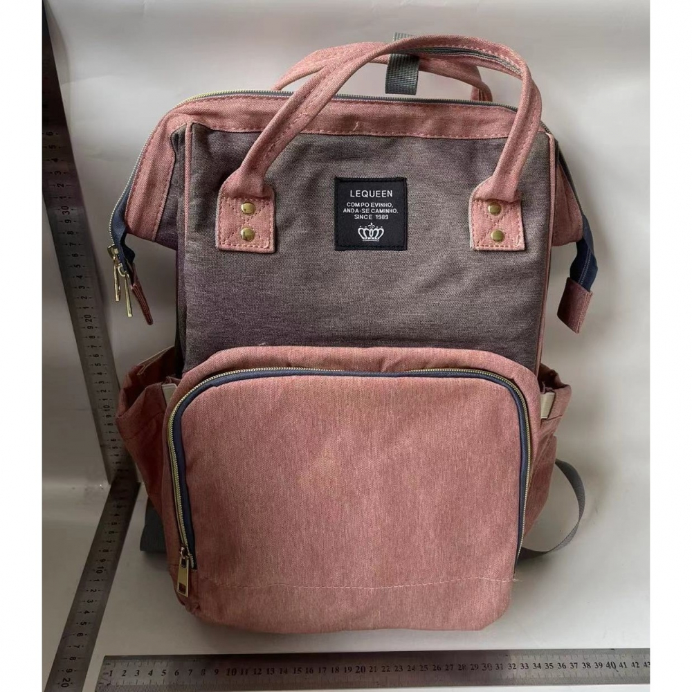 Rucsac multifunctional pentru mamici, din panza oxford, compartimentare multipla, impermeabil, 43 x 18 x 26 cm, roz/gri [2]