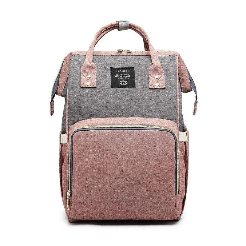 Rucsac multifunctional pentru mamici, din panza oxford, compartimentare multipla, impermeabil, 43 x 18 x 26 cm, roz/gri [11]