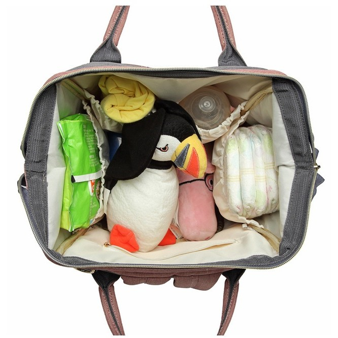 Rucsac multifunctional pentru mamici, din panza oxford, compartimentare multipla, impermeabil, 43 x 18 x 26 cm, roz/gri [7]