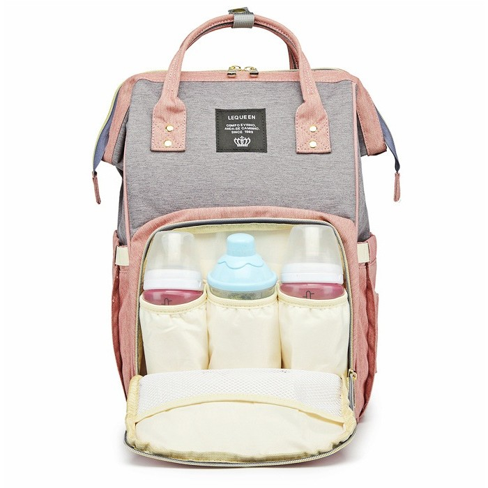 Rucsac multifunctional pentru mamici, din panza oxford, compartimentare multipla, impermeabil, 43 x 18 x 26 cm, roz/gri [8]