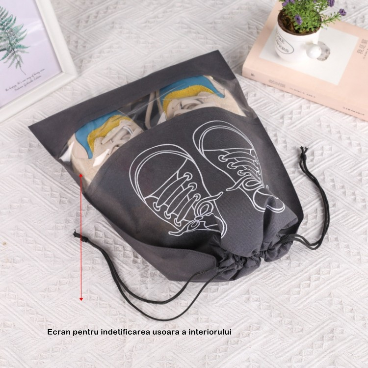 Sac depozitare incaltaminte, pentru voiaj sau depozitare, rezistent la praf, compatibil cu masina de spalat, 27 x 36 cm, gri deschis [2]
