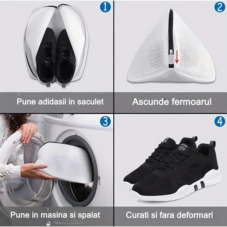 Sac pentru spalare si uscare incaltaminte compatibil cu masina de spalat, material rezistent, 42 x 24 x 24 cm, alb [3]