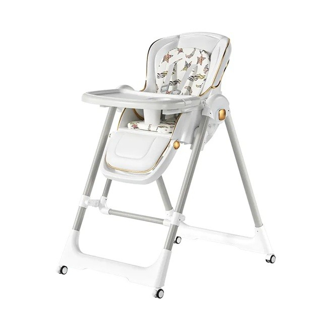 Scaun de masa 2in1, pentru copii 6 luni - 4 ani, pliabil, cu roti, balansoar, leagan, reglabil, tava de masa dubla, centura in 5 puncte, 96 x 56 x 76 cm, alb [2]