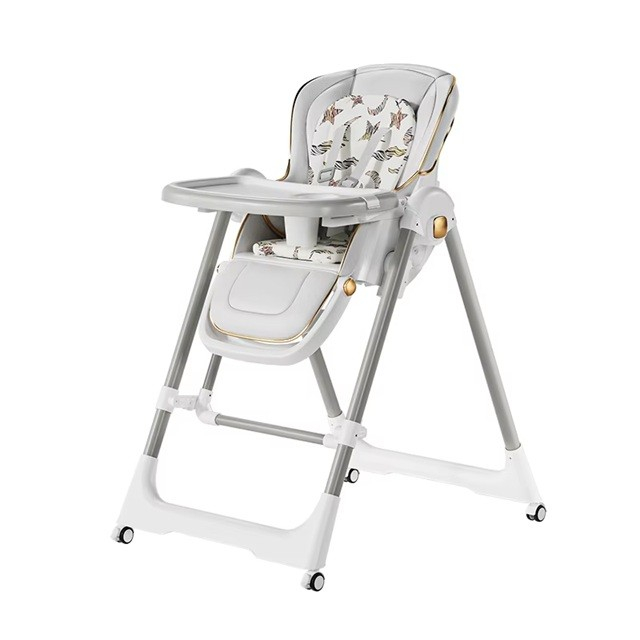 Scaun de masa 2in1, pentru copii 6 luni - 4 ani, pliabil, cu roti, balansoar, leagan, reglabil, tava de masa dubla, centura in 5 puncte, 96 x 56 x 76 cm, gri [5]