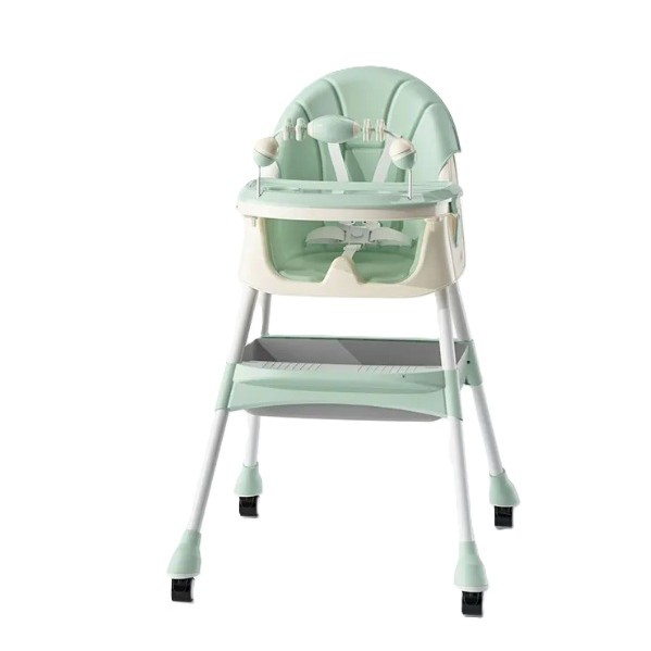 Scaun de masa 2in1, pentru copii de la 6 luni - 5 ani, inaltime reglabila, centura in 5 puncte, tava de masa, roti cu frana, cos depozitare, jucarie inclusa, 94 x 78 x 60 cm, verde [1]
