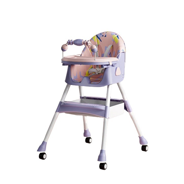 Scaun de masa pe roti pentru copii, 2 tavite si husa detasabile, multifuncțional, stabil, centura de siguranta, spatar reglabil moale, balansoar, cos de depozitare, de la 6 luni, mov [1]