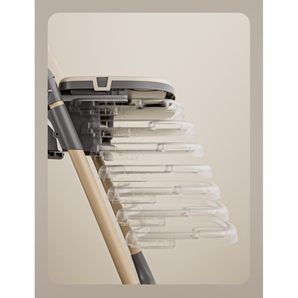 Scaun de masa pentru bebelusi si copii, 2 tavite si husa detasabile, multifuncțional, stabil, centura de siguranta, inaltime ajustabila, spatar reglabil moale, cos de depozitare, 100x50x80cm, de la 6 luni, crem [5]