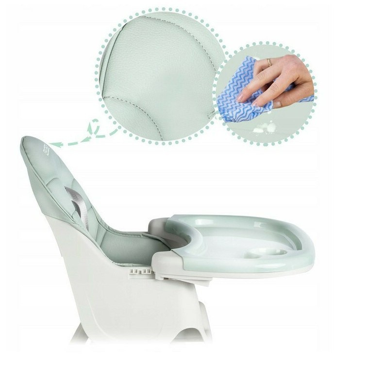 Scaun de masa pentru bebelusi si copii, cu roti, telescopic, pliabil, masuta reglabila, suport picioare, scaun cu invelis piele artificiala, centura siguranta, spatiu depozitare, 97x73x65 cm, verde [6]