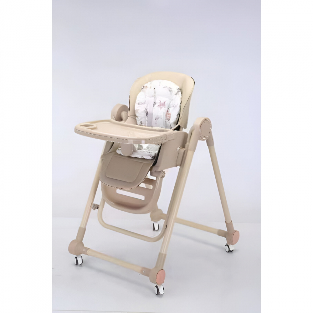 Scaun de masa pentru bebelusi si copii, tavita si husa detasabile, multifuncțional, stabil, centura de siguranta, inaltime ajustabila, spatar reglabil moale, balansoar, de la 6 luni, bej [4]