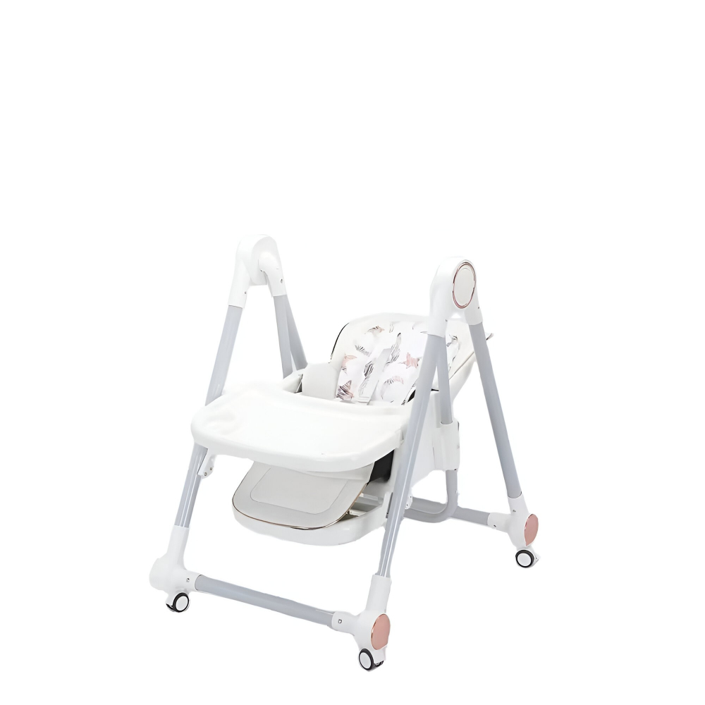 Scaun de masa pentru bebelusi si copii, tavita si husa detasabile, multifuncțional, stabil, centura de siguranta, inaltime ajustabila, spatar reglabil moale, balansoar, de la 6 luni, alb [2]