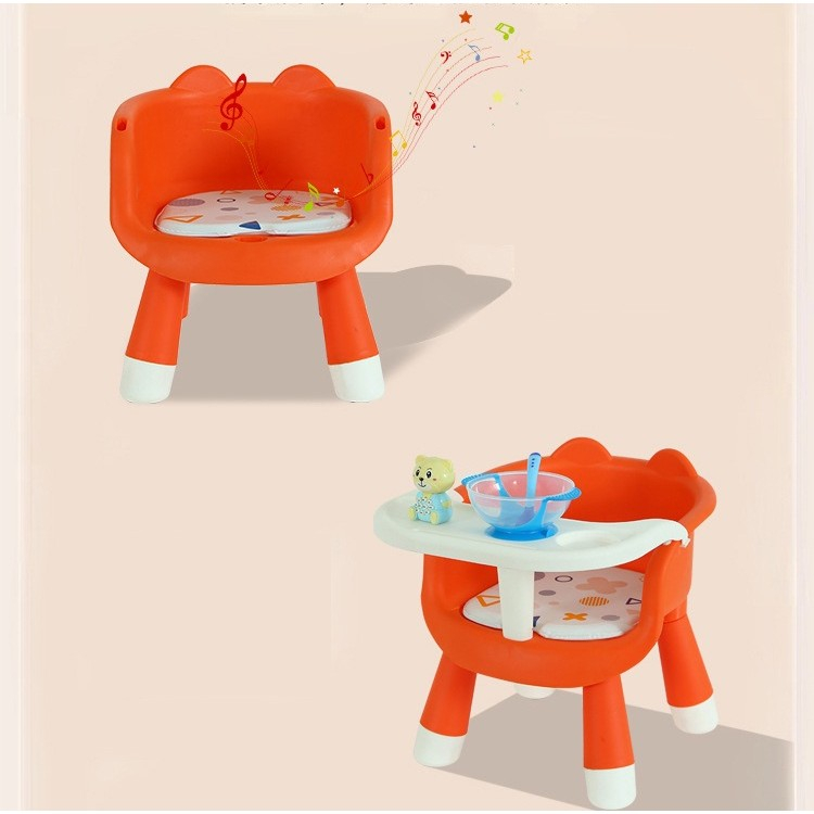 Scaun de masa pentru copii, 2 in 1, tavita detasabila, spatar ergonomic, +6 luni, inaltime 36 cm, portocaliu [6]