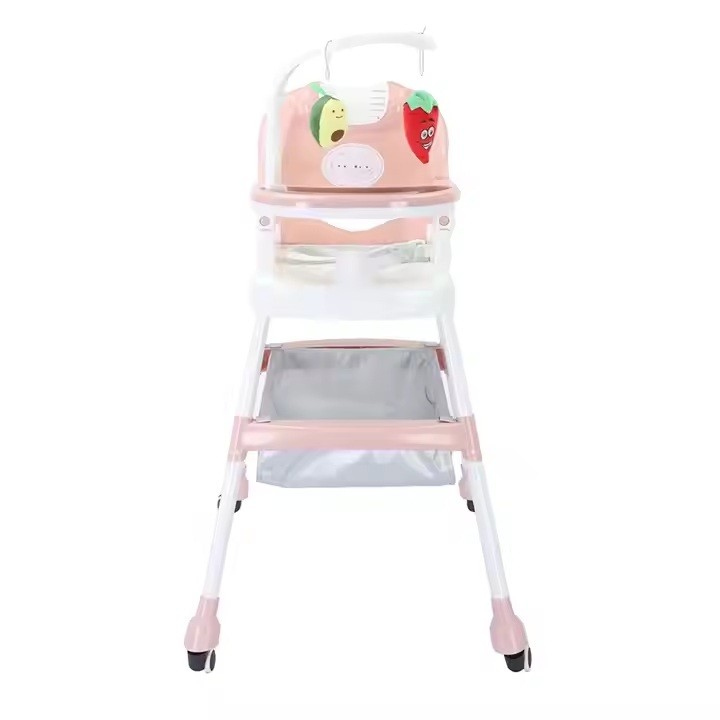 Scaun de masa pentru copii, multifunctional, pliabil, cu roti, cos de depozitare, din plastic, centura de siguranta, suport de agatat jucarii, 110 x 60 x 70 cm, roz [3]