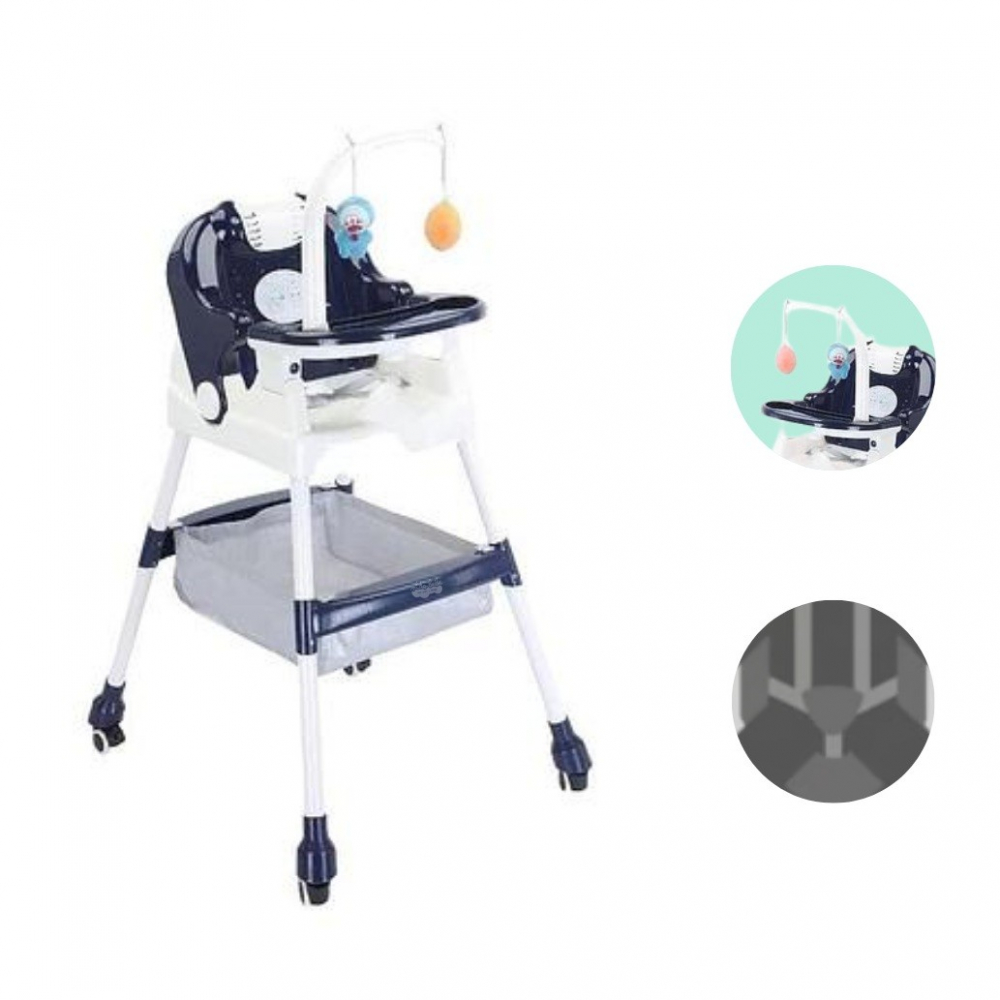 Scaun de masa pentru copii, multifunctional, pliabil, cu roti, cos de depozitare, din plastic, centura de siguranta, suport de agatat jucarii, 110 x 60 x 70 cm, albastru [2]