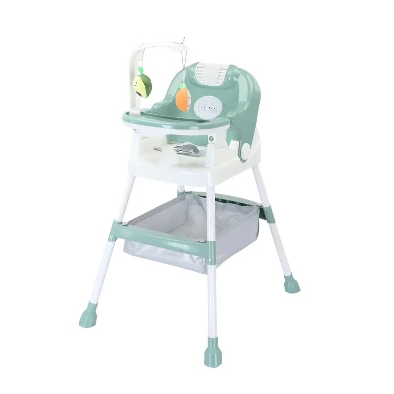 Scaun de masa pentru copii, multifunctional, pliabil, cu roti, cos de depozitare, din plastic, centura de siguranta, suport de agatat jucarii, 110 x 60 x 70 cm, verde [1]