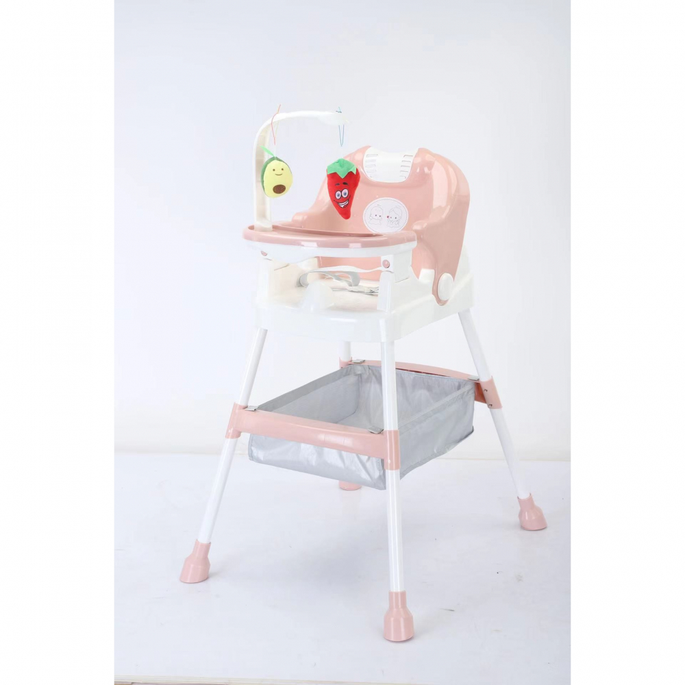 Scaun de masa pentru copii, multifunctional, pliabil, cu roti, cos de depozitare, din plastic, centura de siguranta, suport de agatat jucarii, 110 x 60 x 70 cm, roz [5]