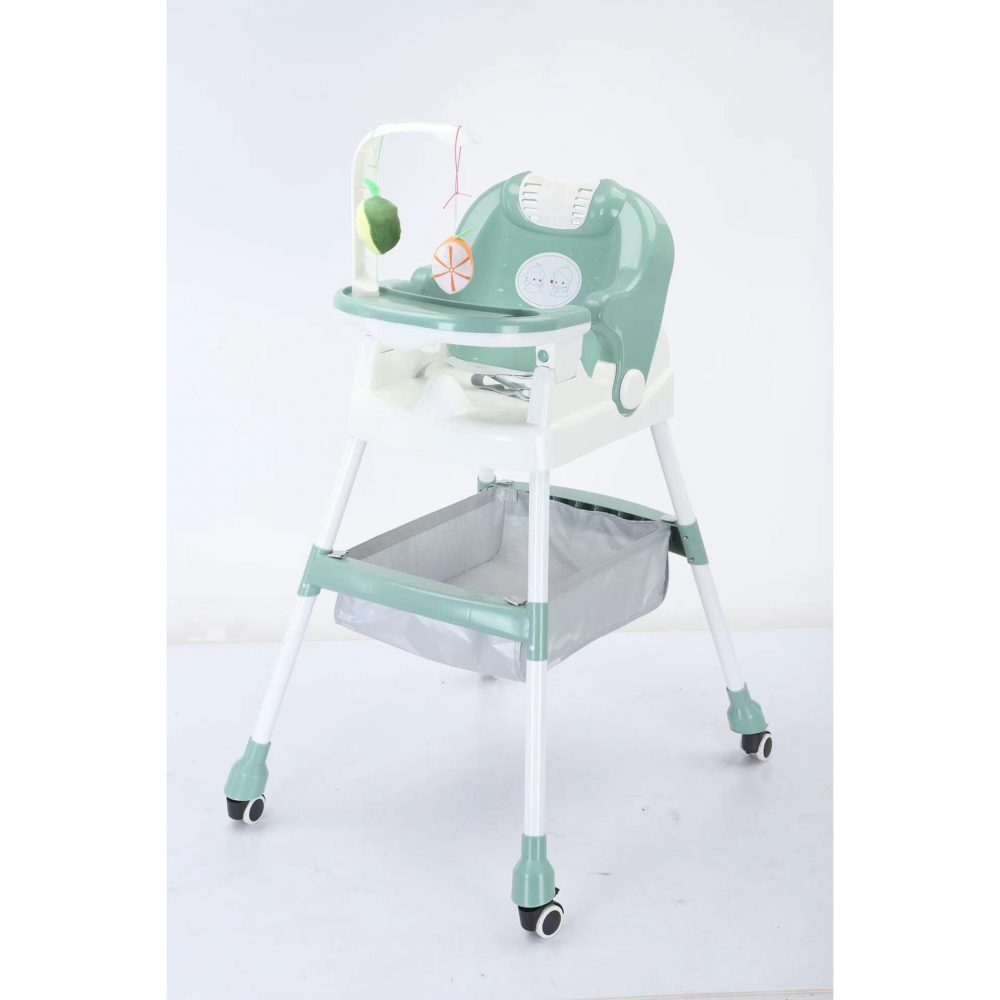 Scaun de masa pentru copii, multifunctional, pliabil, cu roti, cos de depozitare, din plastic, centura de siguranta, suport de agatat jucarii, 110 x 60 x 70 cm, verde [3]