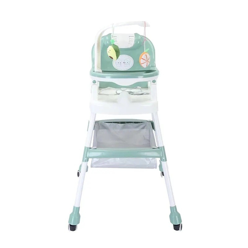 Scaun de masa pentru copii, multifunctional, pliabil, cu roti, cos de depozitare, din plastic, centura de siguranta, suport de agatat jucarii, 110 x 60 x 70 cm, verde [2]