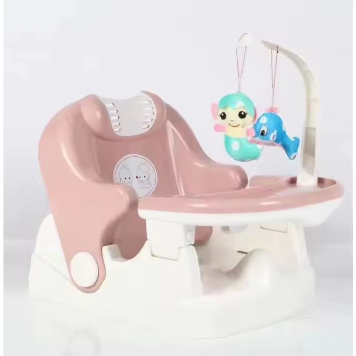 Scaun pentru copii 2 in 1, pentru servit masa si pentru baie, multifunctional, pliabil, portabil, din plastic, spatar reglabil, 58 x 39 cm, roz [4]