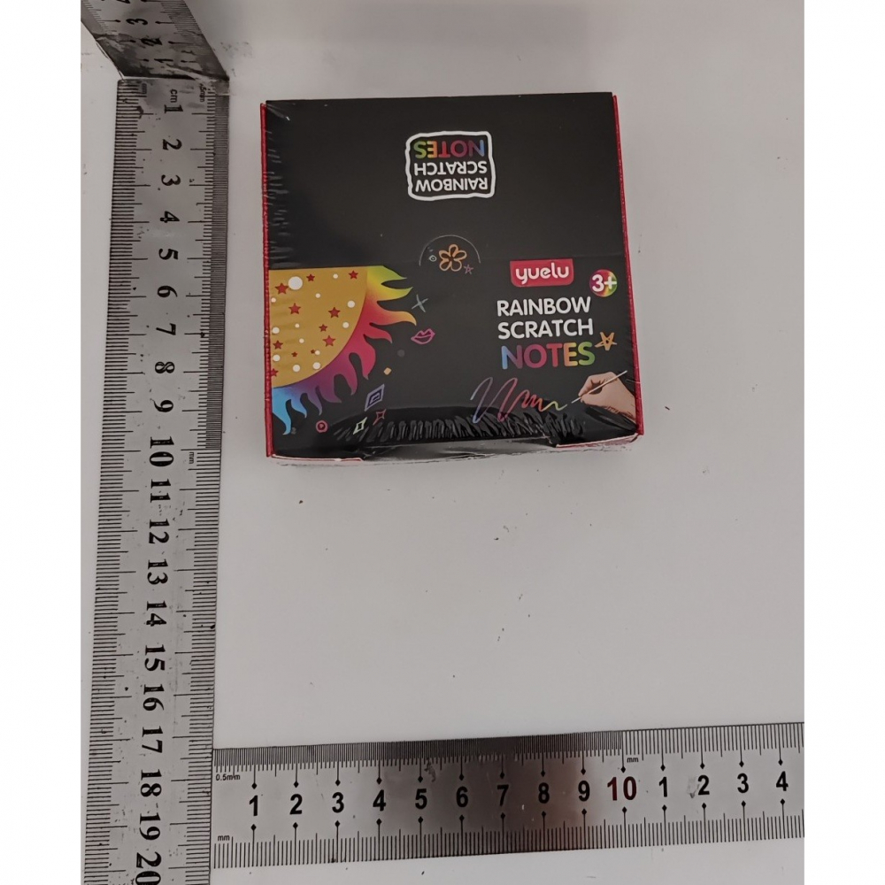 Set 100 de planse razuibile, din hartie curcubeu, 2 creioane din bambus + 2 sabloane, +3 ani, 8.5 x 8.5 cm, multicolor [6]