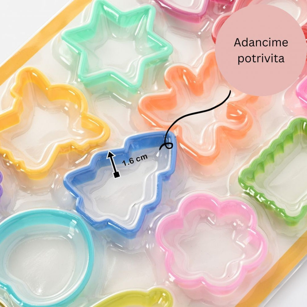 Set 12 forme pentru prajituri  material polipropilena, diverse forme, pentru orice ocazie,  adancime 1.6 cm, 23.3 x 33.5 x 1.8 cm, multicolor [12]