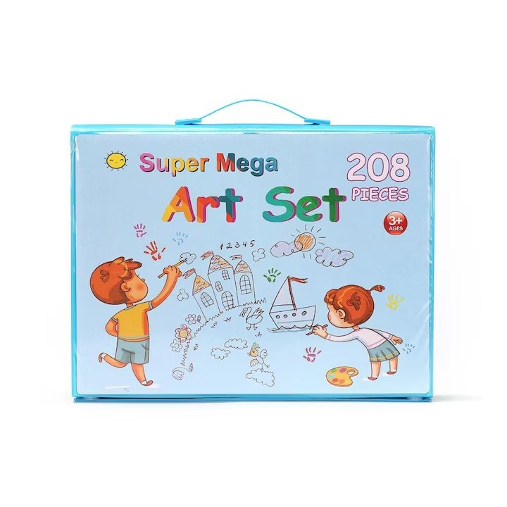 Set 208 piese, complet pentru pictura si desen, tip servieta, 3-12 ani, 32.6 x 27.7 x 6 cm, albastru [6]