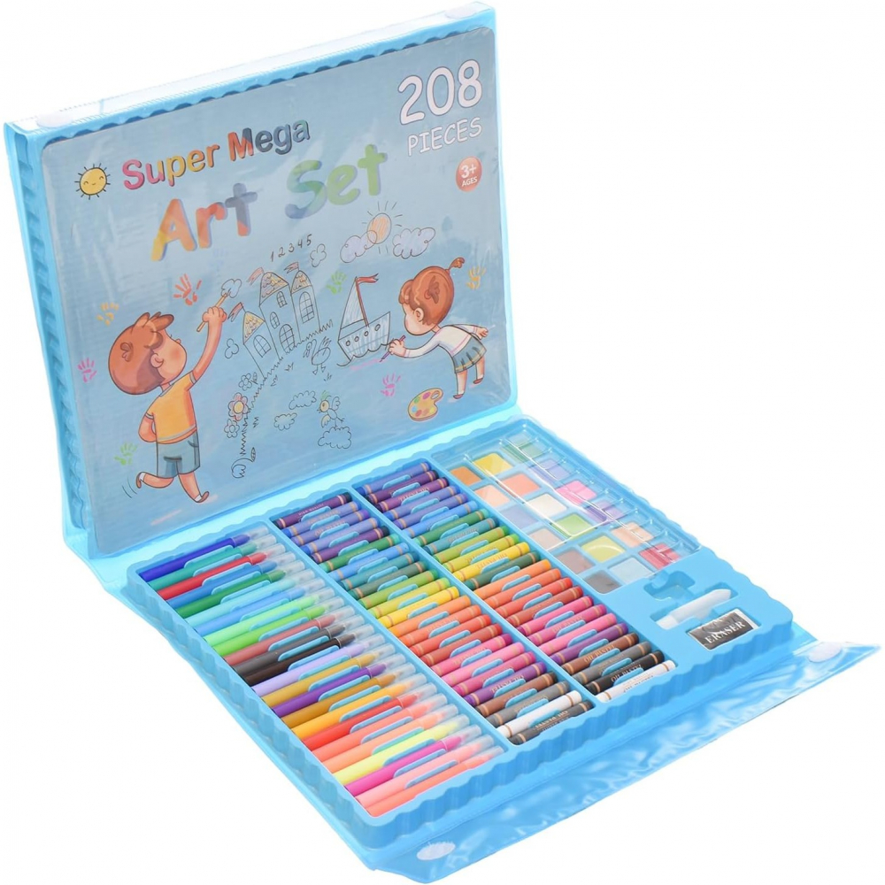 Set 208 piese, complet pentru pictura si desen, tip servieta, 3-12 ani, 40.5 x 5 x 30 cm, albastru [5]