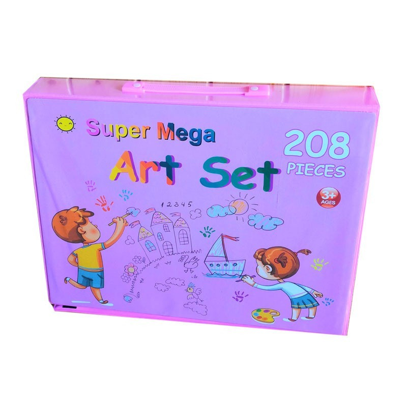 Set 208 piese, complet pentru pictura si desen, tip servieta, 3-12 ani, 40.5 x 5 x 30 cm, roz [4]