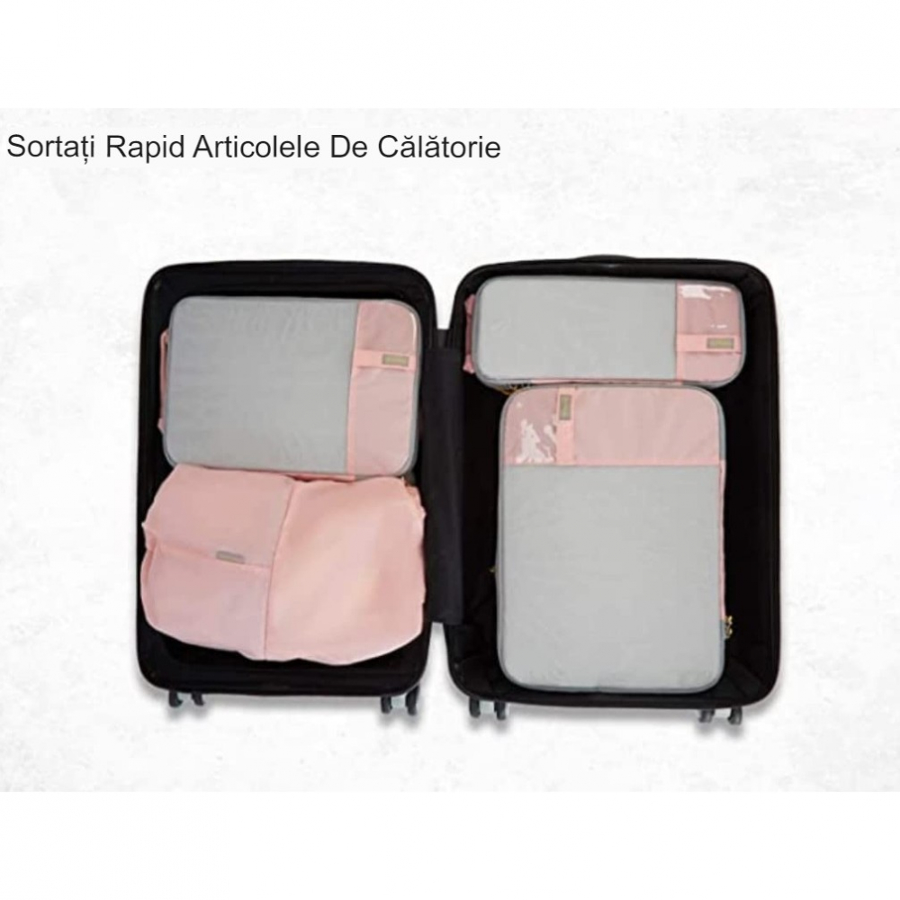 Set 3 genti de calatorie  pentru depozitare, compresibile, 3 dimensiuni, mic, mediu, mare, impermeabile, fermoar dublu, roz [20]