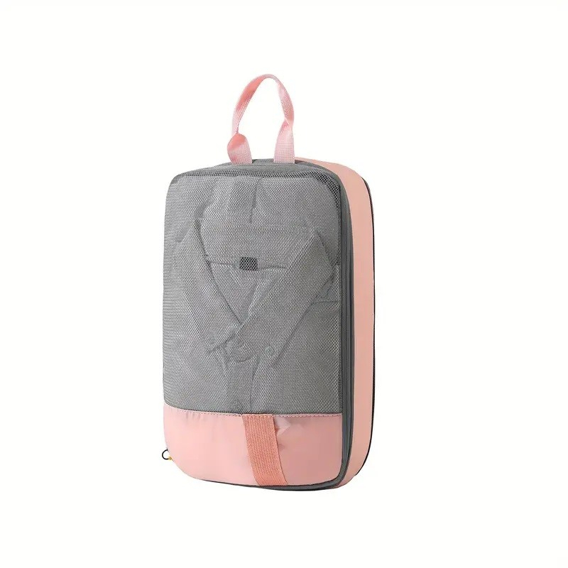 Set 3 genti de calatorie  pentru depozitare, compresibile, 3 dimensiuni, mic, mediu, mare, impermeabile, fermoar dublu, roz [5]