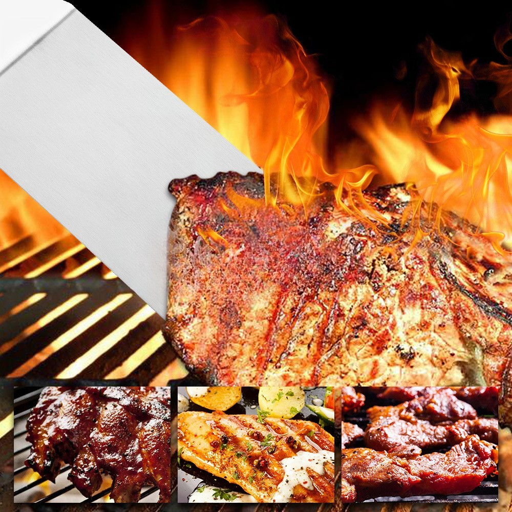 Set 3 spatule pentru gratar  din metal, margini subtiri, suprafata antiaderenta, rezistente la temperaturi ridicate, maner ergonomic din lemn, 3 forme, agatatoare, gri [4]