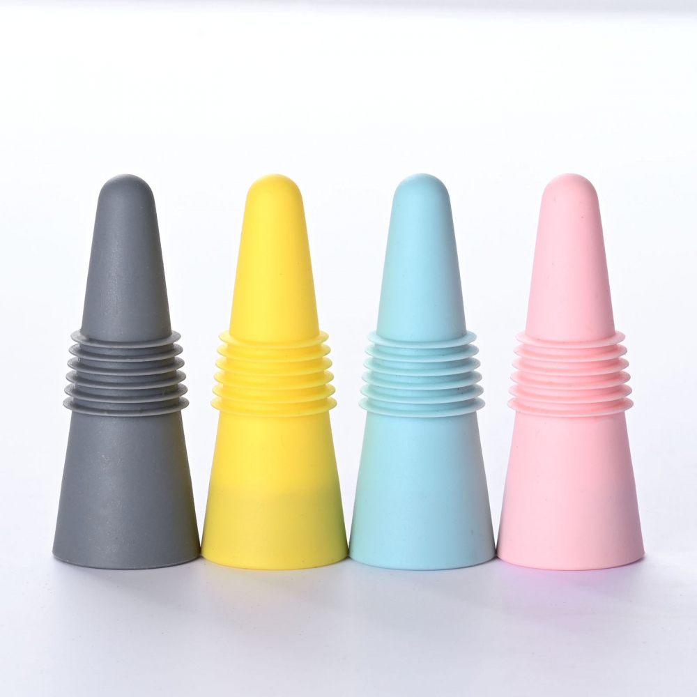 Set 4 dopuri reutilizabile din silicon  pentru sticle de vin, bautura, multicolor [2]