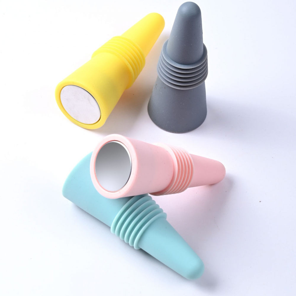 Set 4 dopuri reutilizabile din silicon  pentru sticle de vin, bautura, multicolor [6]