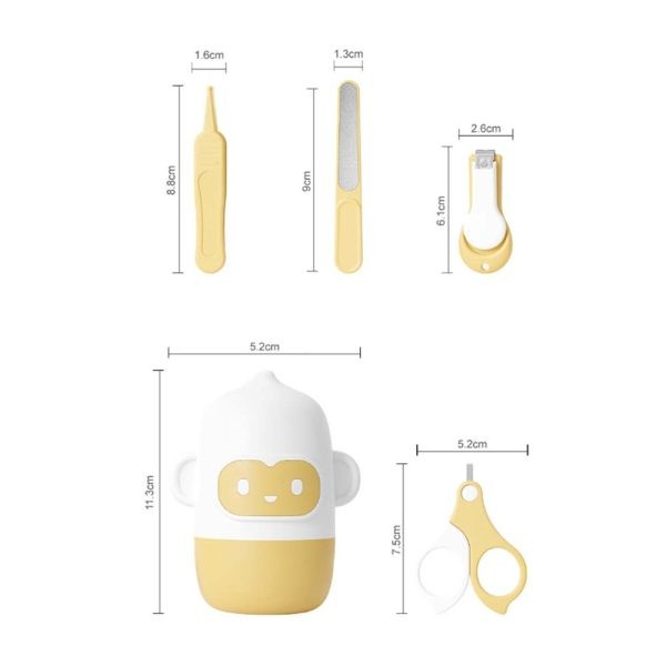Set 4 piese ingrijire unghii bebelusi, din abs+otel inoxidabil, cutie de depozitare tip maimuta, de la 0 luni, galben [5]