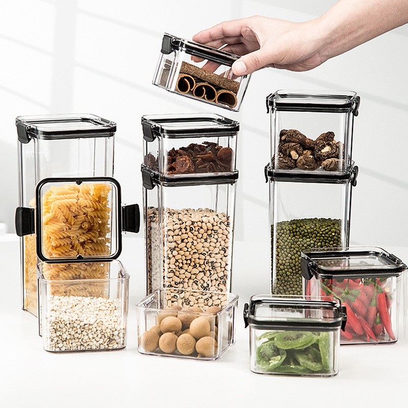 Set 4 recipiente din plastic, pentru alimente/obiecte, inchidere ermetica, 1 x 460 ml, 2 x 700 ml, 1 x 1300 ml, transparent [6]