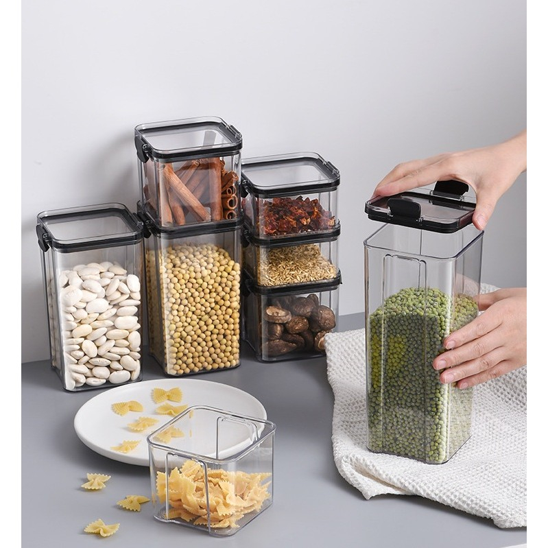 Set 4 recipiente din plastic, pentru alimente/obiecte, inchidere ermetica, 1 x 460 ml, 2 x 700 ml, 1 x 1300 ml, transparent [4]